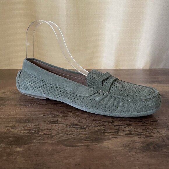 Aquatalia Mens Bruce Weatherproof Driving Shoe 9.5 Sage Green Suede Moc Loafer